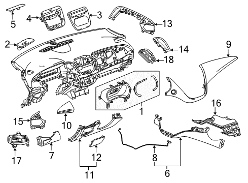 2017 Chevy Malibu Applique Assembly, Instrument Panel Center Trim Plate *Arctic Silve Diagram for 84057413