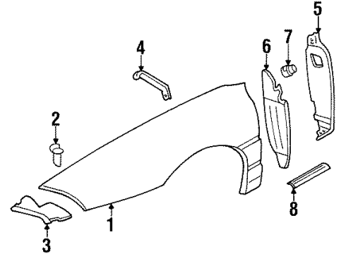 1996 Oldsmobile Aurora Fender & Components, Exterior Trim Diagram