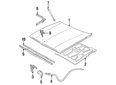 1991 Cadillac Fleetwood Hood & Components, Exterior Trim, Body Diagram