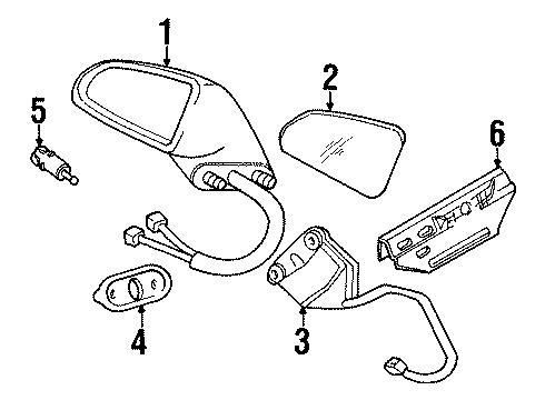 1999 Pontiac Bonneville Mirror Assembly, Outside Rear View Diagram for 25615217