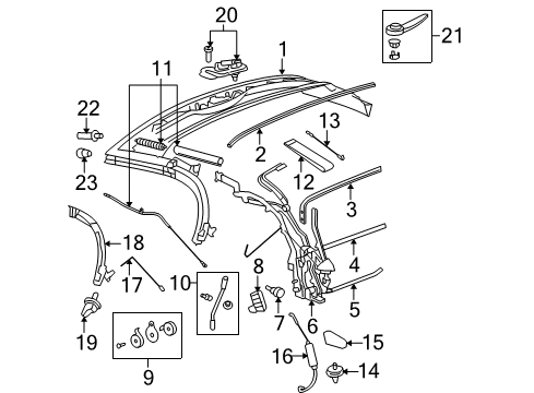 2006 Pontiac Solstice Link Asm,Folding Top Rear Side Rail LH Diagram for 19169315