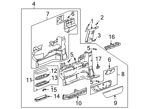 1997 Pontiac Trans Sport Panel Assembly, Body Lock Pillar Upper Trim <Use 1C4M*Teal D Diagram for 10416837