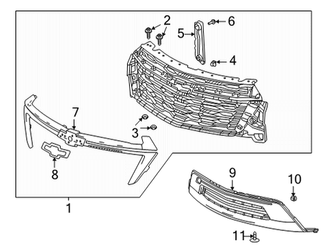 2023 Chevy Traverse Grille & Components Diagram