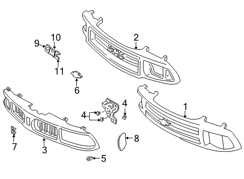 1997 Oldsmobile Bravada Radiator Grille Emblem Assembly Diagram for 15685367