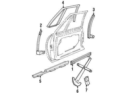 1997 Pontiac Bonneville Front Door - Glass & Hardware Diagram