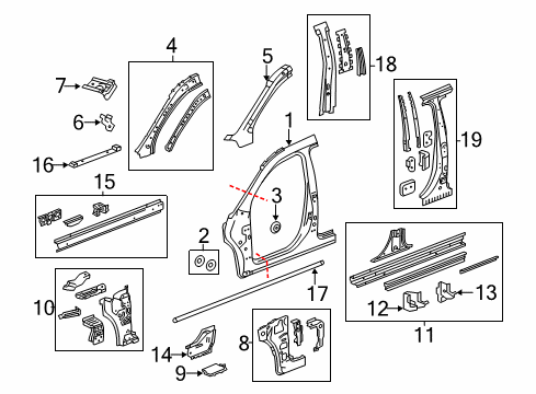 2017 GMC Terrain Center Pillar, Hinge Pillar, Rocker, Uniside Diagram