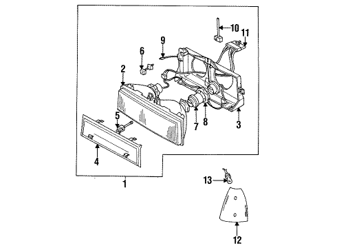 1989 Oldsmobile Delta 88 Headlight Assembly Composite (Replaceable Bulb), Right Diagram for 16510822