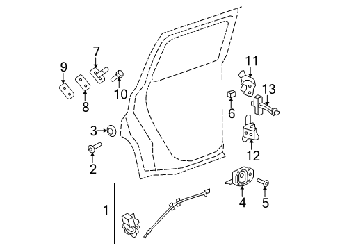 2011 Chevy HHR Rear Door - Lock & Hardware Diagram 1 - Thumbnail