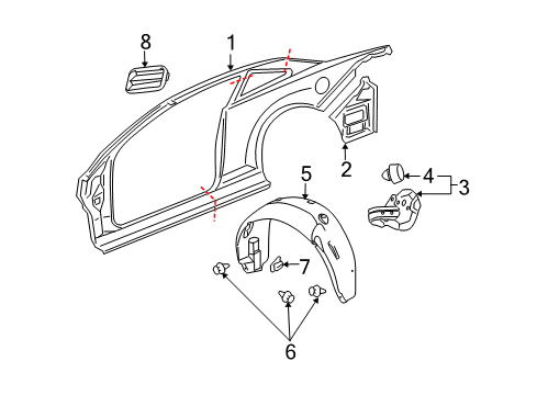 2006 Chevy Cobalt Quarter Panel & Components Diagram