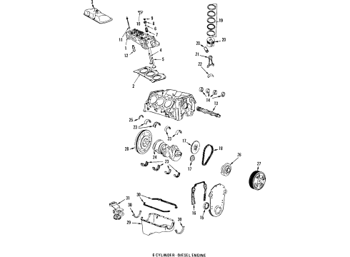 1985 Pontiac 6000 Engine Parts, Mounts, Cylinder Head & Valves, Camshaft & Timing, Oil Pan, Oil Pump, Crankshaft & Bearings, Pistons, Rings & Bearings Diagram