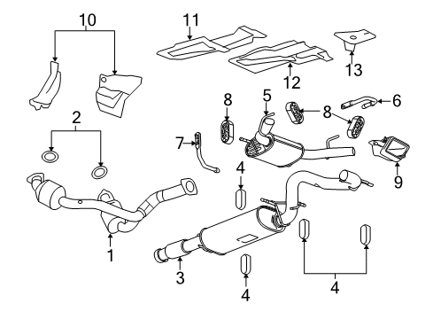 2013 GMC Yukon Exhaust Muffler Assembly (W/ Resonator, Exhaust & Tail Pipe Diagram for 20882403