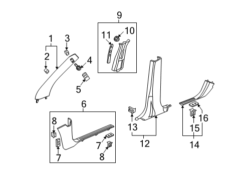 2009 Pontiac Torrent Interior Trim - Pillars, Rocker & Floor Diagram