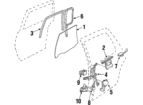 1992 Cadillac Fleetwood Rear Door Glass & Hardware Diagram