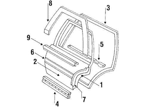 1990 Buick LeSabre Molding Assembly, Rear Side Door Window Frame Scalp Diagram for 25551360