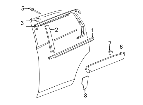 2014 GMC Terrain Molding Assembly, Rear Side Door Window Upper Reveal Diagram for 23193181