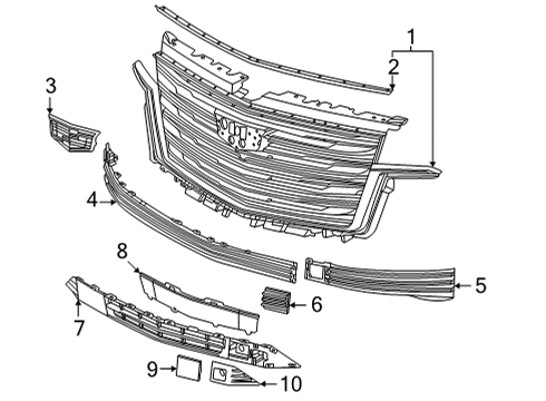 2022 Cadillac Escalade ESV Grille Assembly, Front Upr *Galvano Silvv Diagram for 85000012