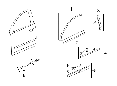 2009 Chevy Traverse Molding Assembly, Front Side Door Window Belt Reveal *Black Diagram for 20940628