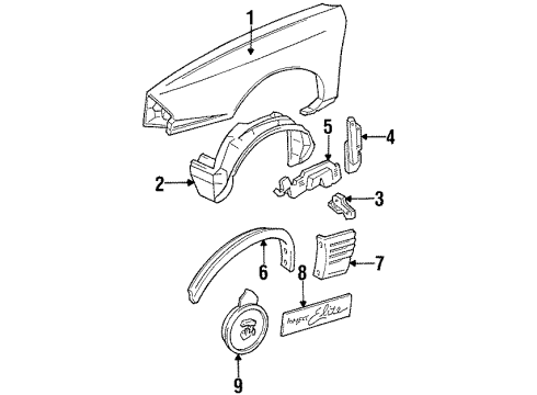 1991 Oldsmobile 98 Roof External Panel Emblem Assembly *Red Diagram for 20741447