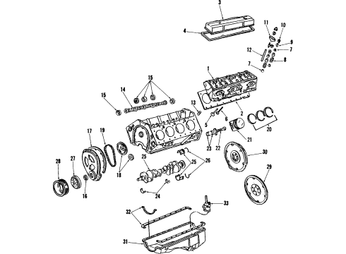 1991 Chevy Corvette Engine Parts, Mounts, Cylinder Head & Valves, Camshaft & Timing, Oil Pan, Oil Pump, Crankshaft & Bearings, Pistons, Rings & Bearings Diagram