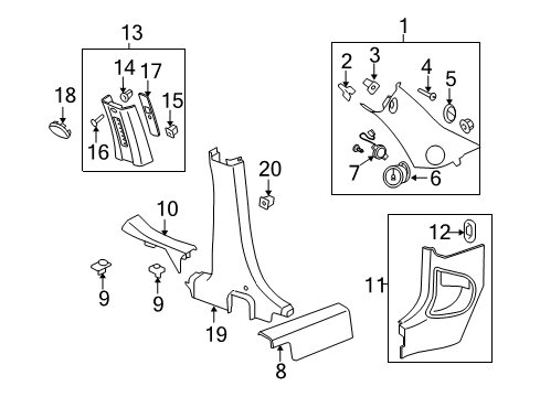 2008 Chevy HHR Panel Assembly, Center Pillar Lower Trim *Light Cashmere Diagram for 15800813