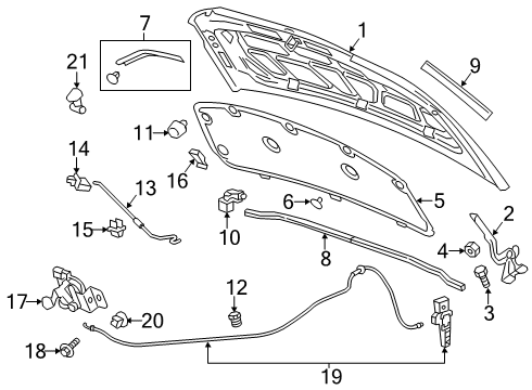 2018 Chevy Sonic Pivot, Hood Hold Open Rod Diagram for 96895448