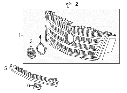 2015 Cadillac Escalade Front Grille Emblem Assembly Diagram for 22910248