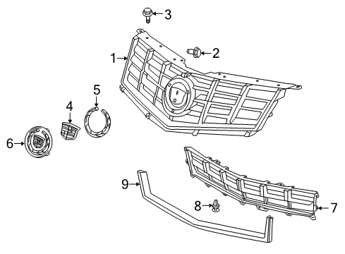 2016 Cadillac SRX Grille & Components Diagram