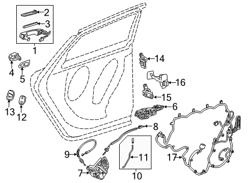 2019 Cadillac XTS Rear Door - Lock & Hardware Diagram