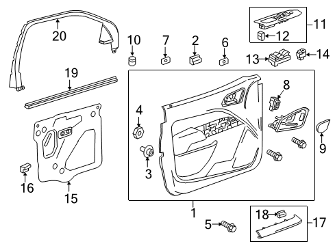 2022 Chevy Colorado Regulator Assembly, Front S/D Wdo Diagram for 84864994