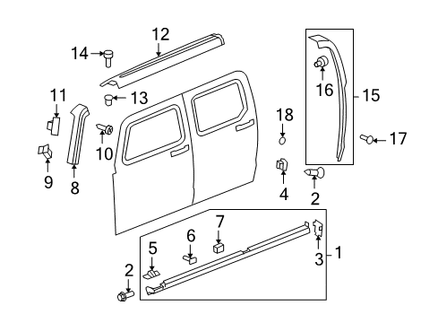 2010 Hummer H3T Retainer,Windshield Side Reveal Molding Diagram for 11589262