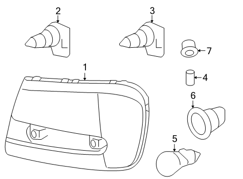 2009 Chevy Trailblazer Headlight Assembly, (W/ Front Side Marker & Parking & T/Side Diagram for 25970908