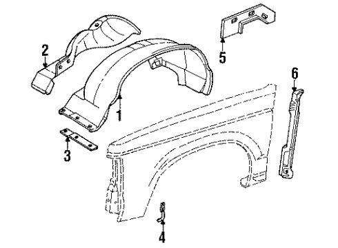 1991 GMC S15 Jimmy Shield, Front Wheelhouse Panel Splash, Right Diagram for 15592730