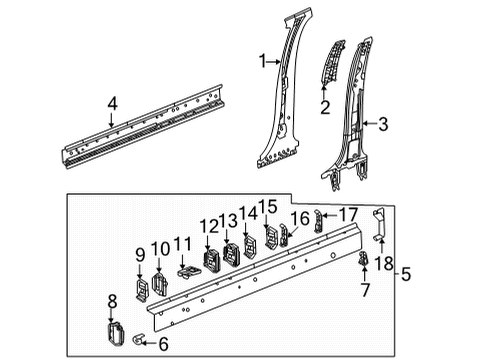 2023 GMC Yukon Reinforcement Assembly, Rkr Otr Pnl Diagram for 84607728