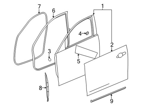 2023 Cadillac CT4 Weatherstrip Assembly, Front Side Door Lower Auxiliary Diagram for 23350711