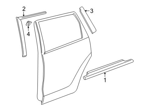 2009 Pontiac Vibe Molding,Rear Side Door Window Frame Garnish Diagram for 19204842