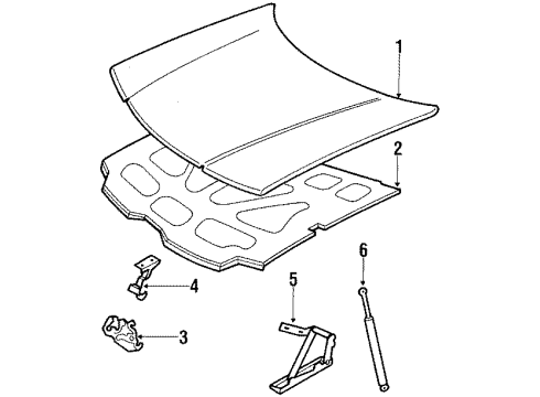 1991 Cadillac Allante Hood & Components Diagram