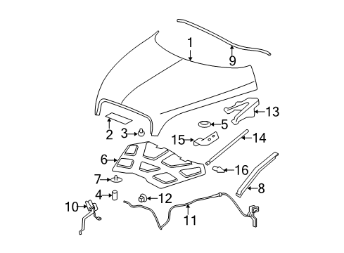 2009 Chevy HHR Hood & Components, Body Diagram