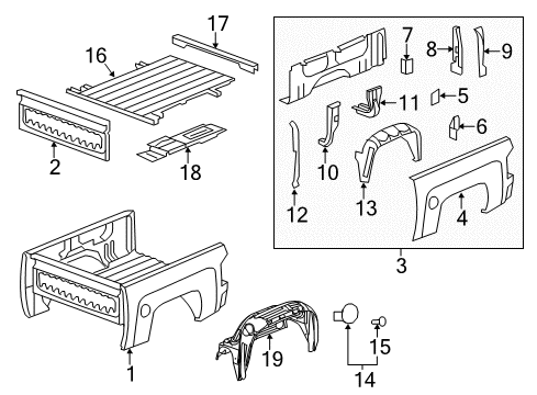 2014 Chevy Silverado 3500 HD Panel Asm,Pick Up Box Side Diagram for 15294358