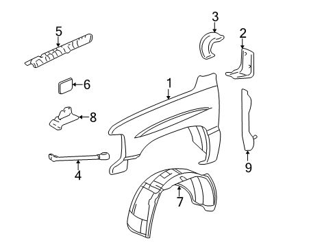 2003 Cadillac Escalade EXT Fender & Components Diagram