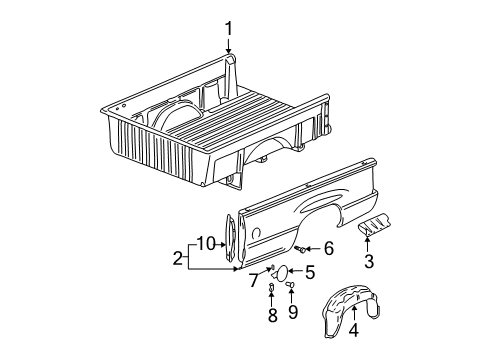 2002 Chevy Silverado 3500 Pickup Box Assembly, Front & Side Panels, Floor Diagram 3 - Thumbnail