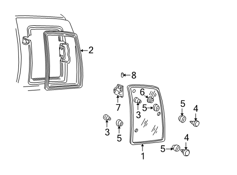 1998 Chevy C1500 Rear Door - Glass & Hardware Diagram