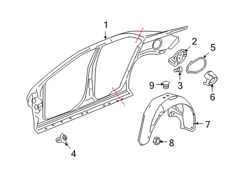 2009 Saturn Aura Shield Assembly, Rear Wheelhouse Panel Diagram for 20830614