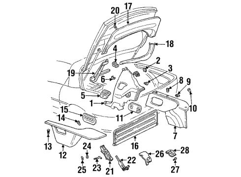 1995 Pontiac Firebird Molding, Rear Compartment Lift Window Side Finish *Graphite Diagram for 16670356