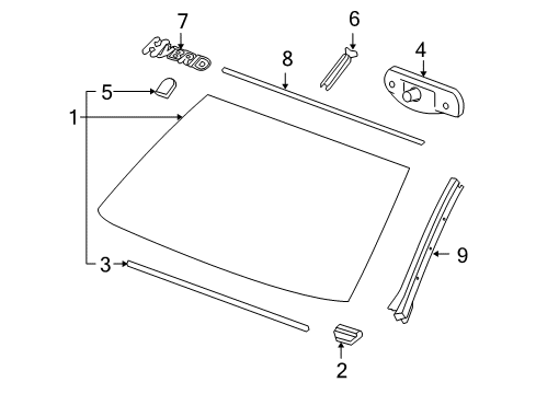 2009 GMC Sierra 1500 Windshield Glass, Reveal Moldings Diagram 2 - Thumbnail