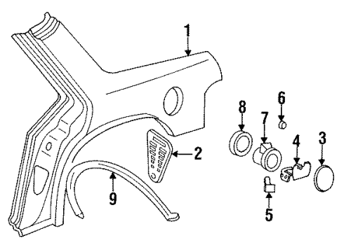 1992 Chevy Lumina Quarter Panel, Glass, Exterior Trim, Trim Diagram 2 - Thumbnail