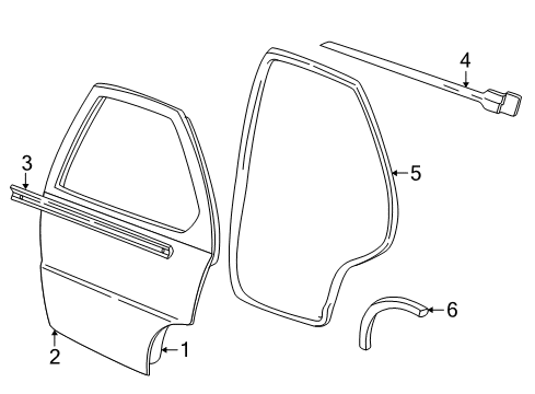 2001 Pontiac Sunfire Rear Door, Body Diagram