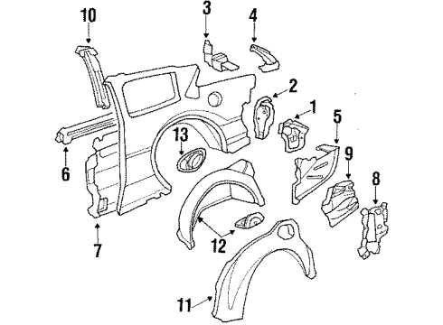 1991 Buick Skylark Panel Assembly, Rear Wheelhouse Inner Diagram for 22554596