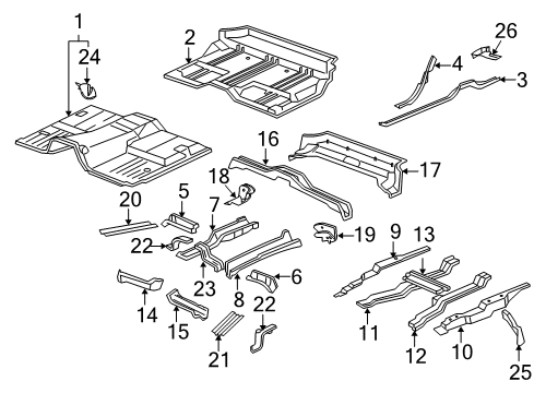 2014 Cadillac Escalade Pillars, Rocker & Floor - Floor & Rails Diagram