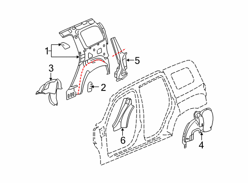 2007 Chevy HHR Panel Assembly, Rear Wheelhouse Inner Diagram for 15283176