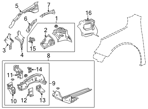 2014 Chevy Malibu Structural Components & Rails Diagram